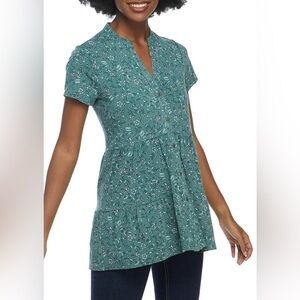 Teal Floral Button-Down Tunic